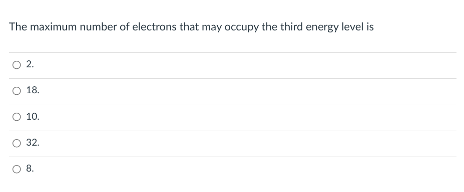 the maximum number of electrons in the third shell energy level