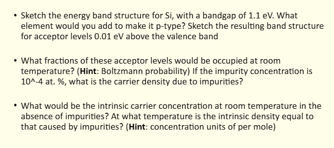Solved Sketch the energy band structure for Si, ﻿with a | Chegg.com