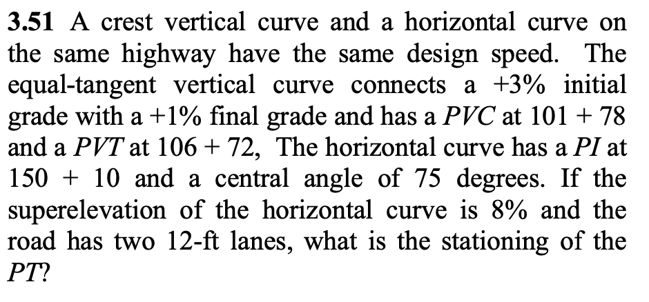 Solved 3.51 A crest vertical curve and a horizontal curve on | Chegg.com