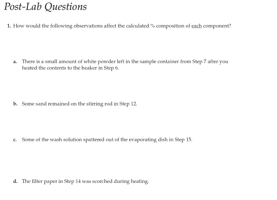 Solved Post lab questions #1 A, B, C, D explaining how the | Chegg.com