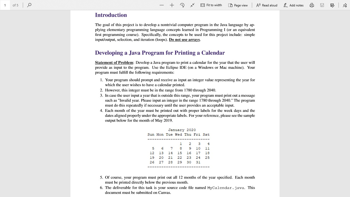 A) Read aloud 1. Add notes - Fit to width CD Page view of 5 Introduction The goal of this project is to develop a nontrivial