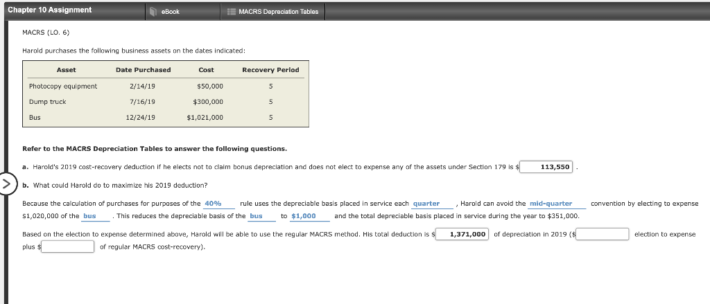 Solved Chapter 10 Assignment eBook JE MACRS Depreciation | Chegg.com
