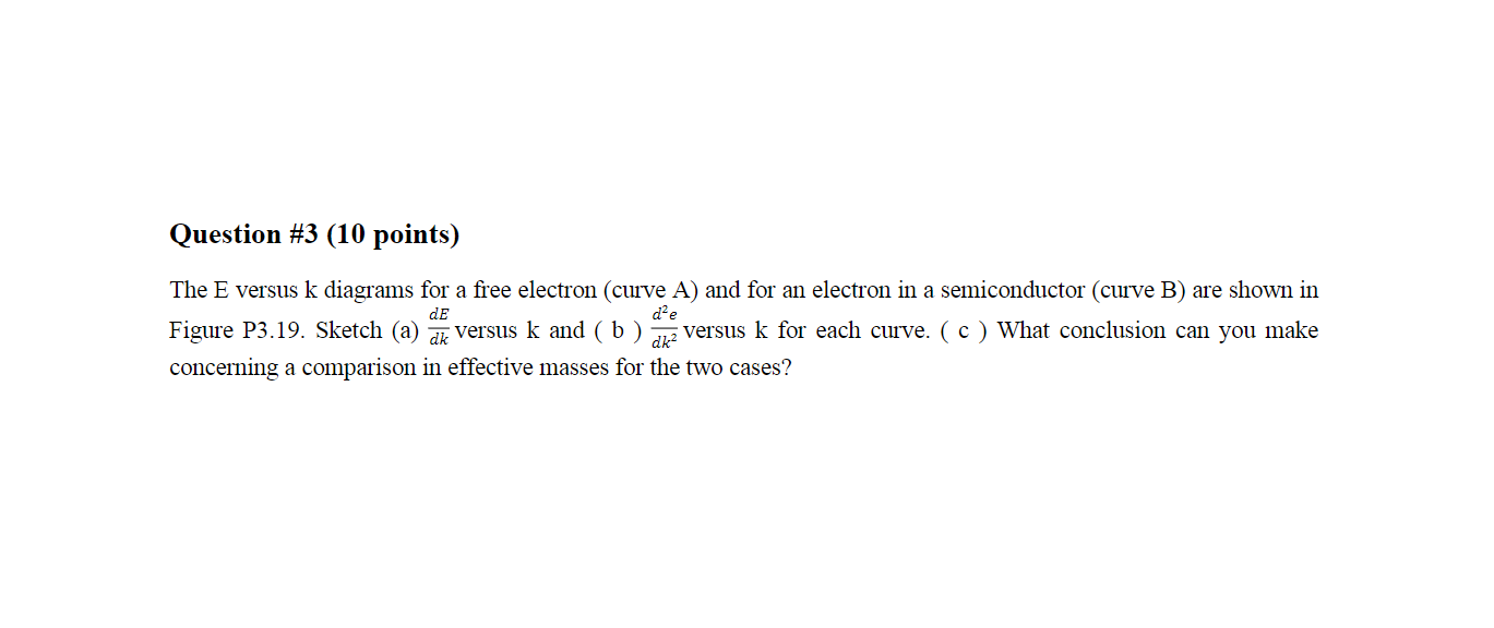 Solved Question #3 (10 points) The E versus k diagrams for a | Chegg.com