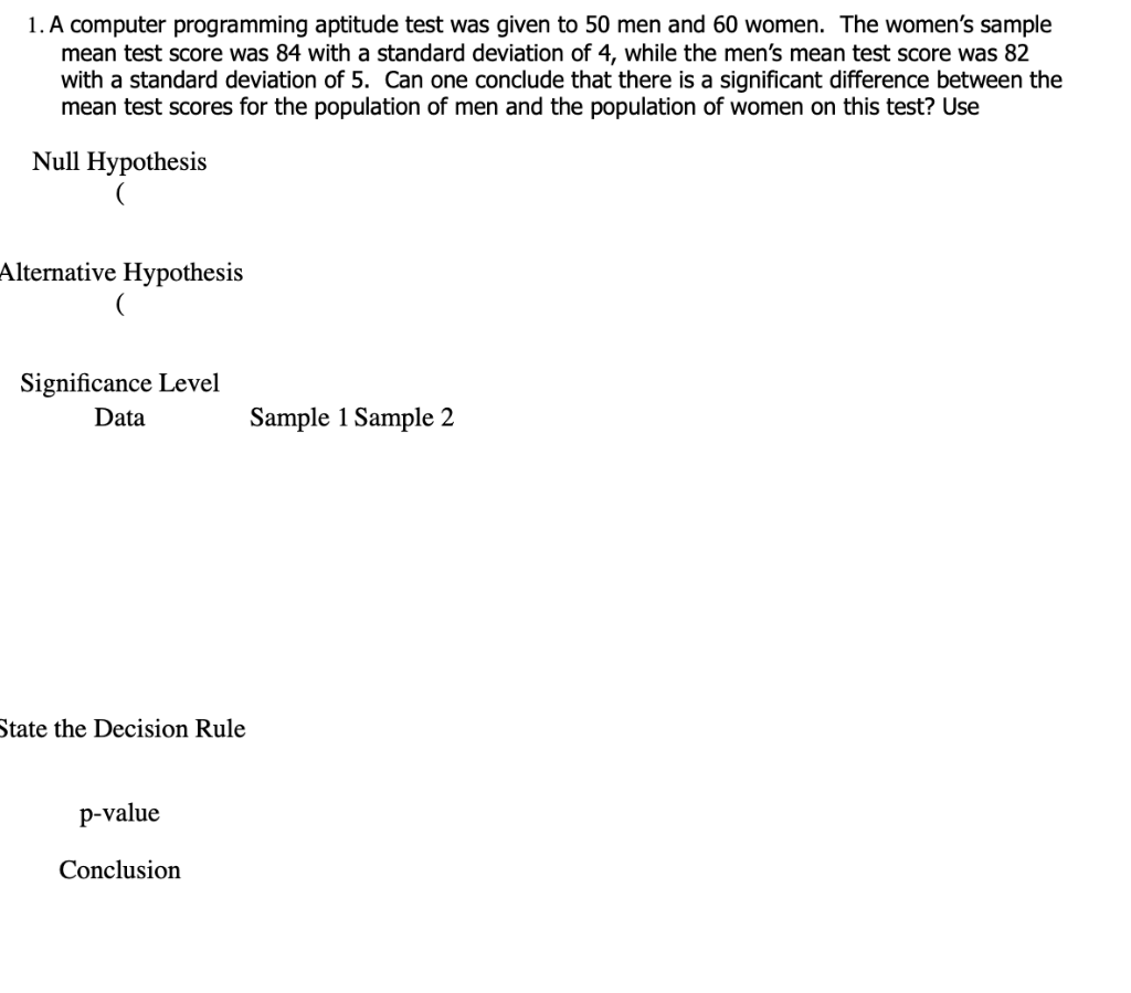 Solved 1 A Computer Programming Aptitude Test Was Given To Chegg