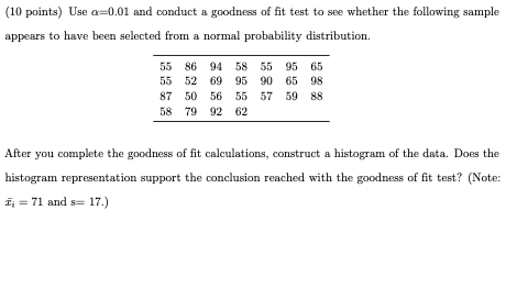 Solved (10 points) Use a=0.01 and conduct a goodness of fit | Chegg.com