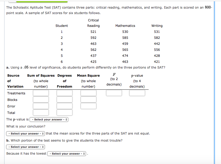 Solved The Scholastic Aptitude Test (SAT) contains three