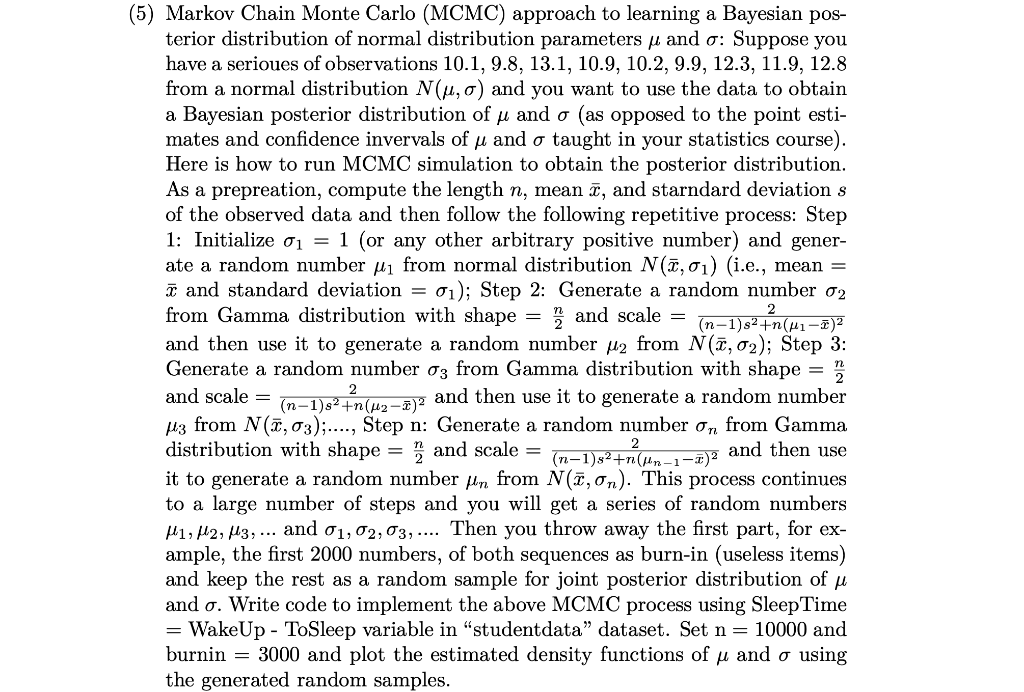 2 (5) Markov Chain Monte Carlo (MCMC) approach to | Chegg.com