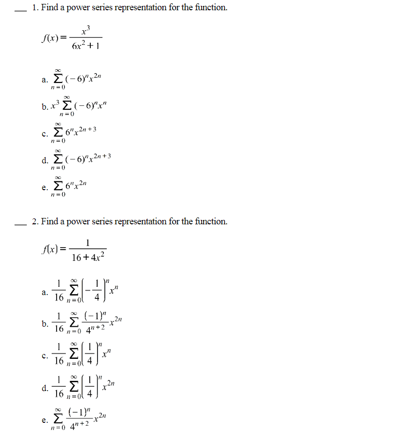 Solved 1. Find a power series representation for the | Chegg.com