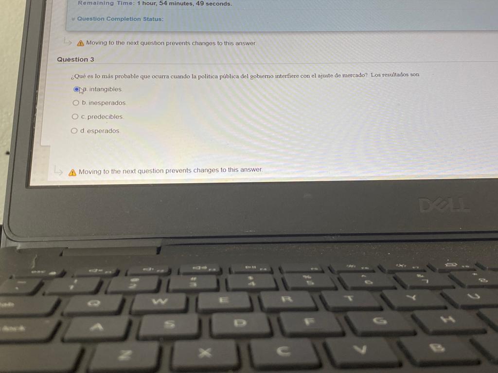 Remaining Time: 1 hour, 54 minutes, 49 seconds. Question Completion Status: Moving to the next question prevents changes to t