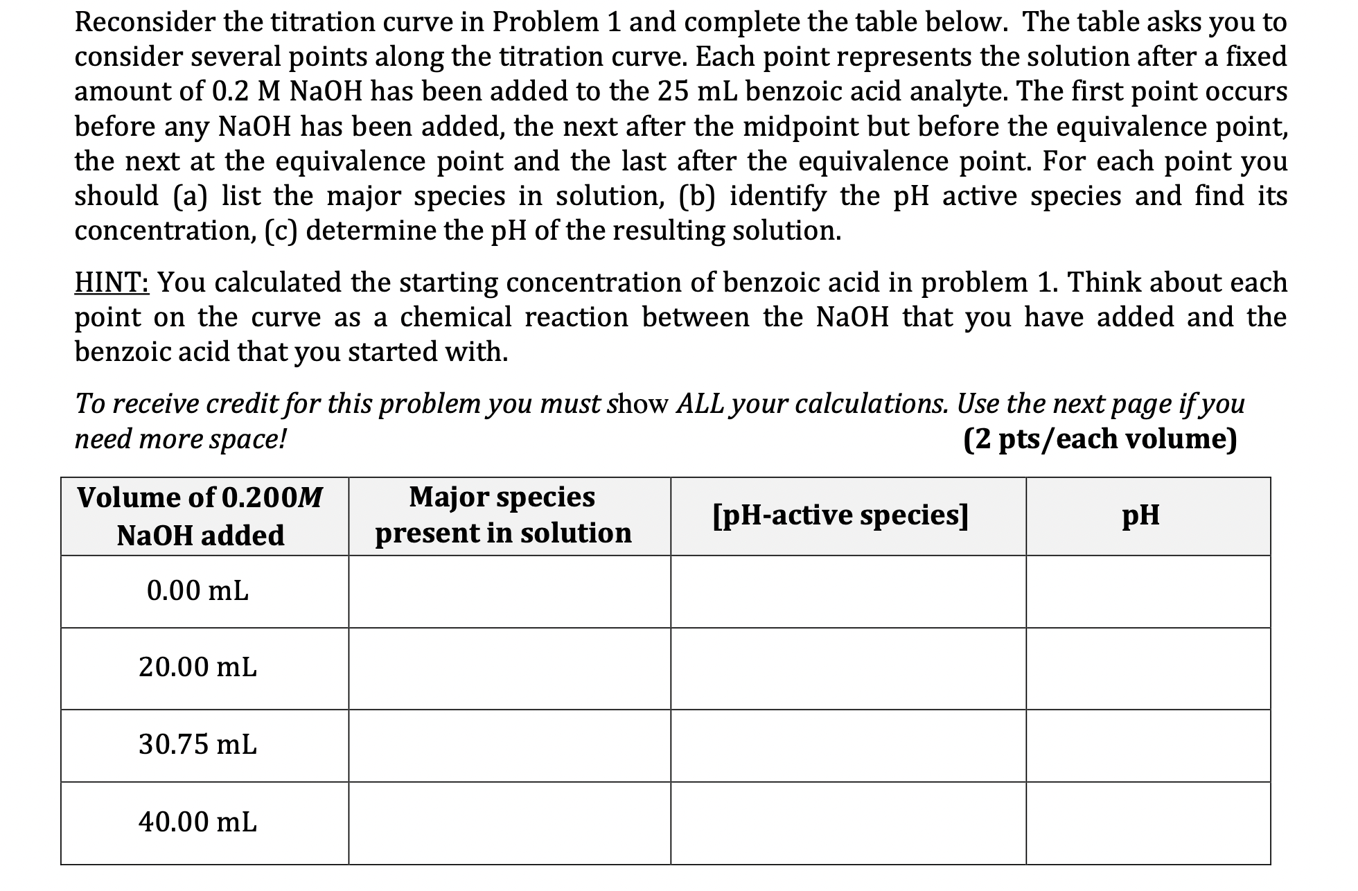 Reconsider the titration curve in Problem 1 and