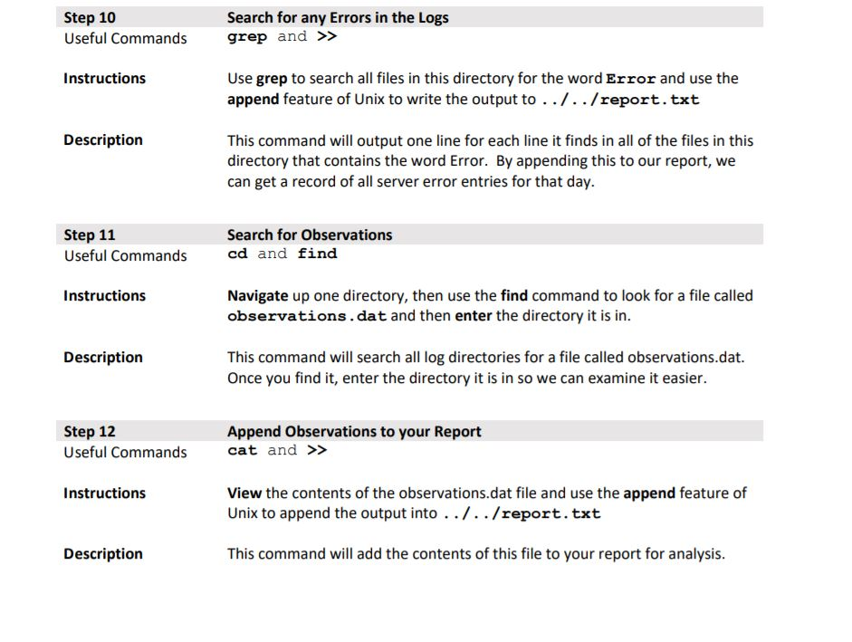 Step 10 Useful Commands Search for any Errors in the | Chegg.com