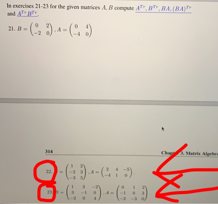 Solved In exercises 21-23 for the given matrices A, B | Chegg.com