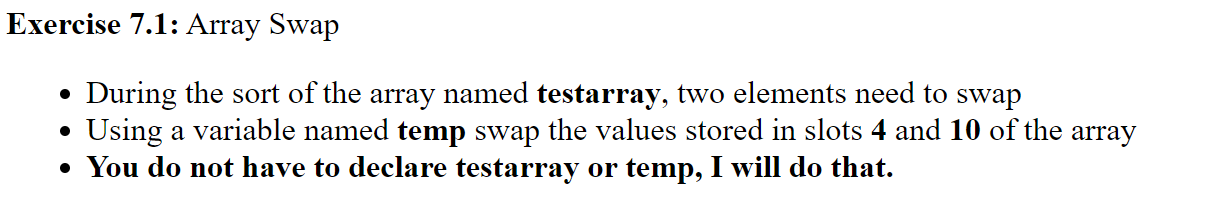 Solved Exercise 7.1: Array Swap During the sort of the array | Chegg.com
