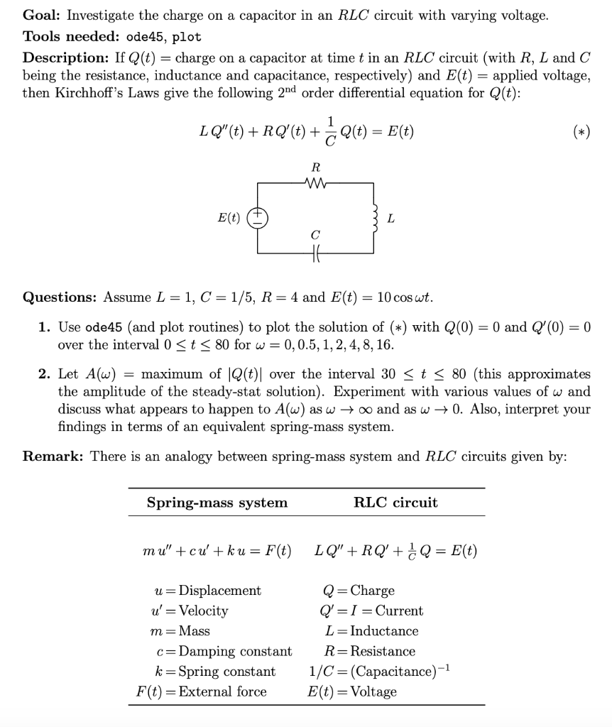 Solved Goal Investigate The Charge On A Capacitor In An Chegg Com