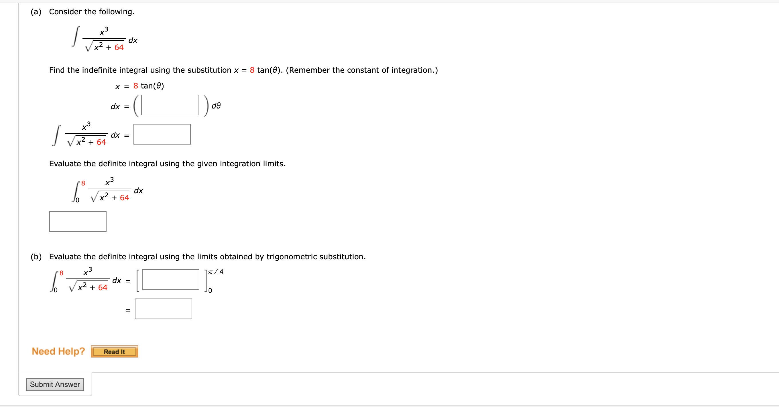 Solved A Consider The Following ∫x264x3dx Find The 1804