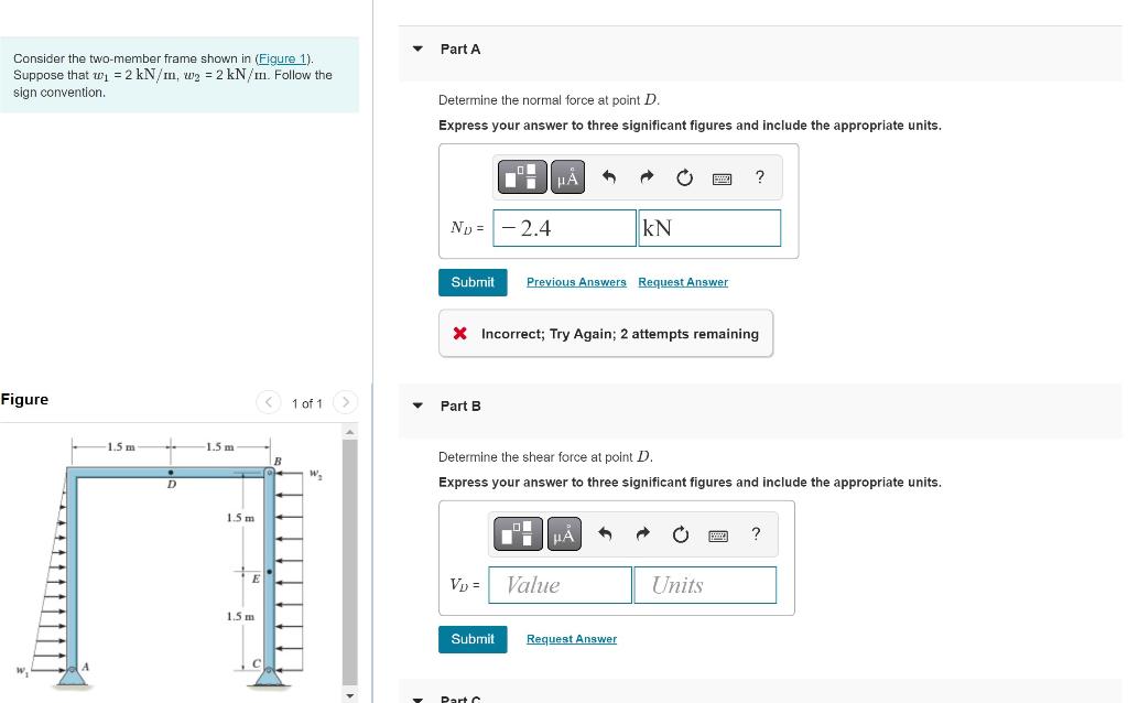 Solved Consider the two-member frame shown in (Figure 1). | Chegg.com