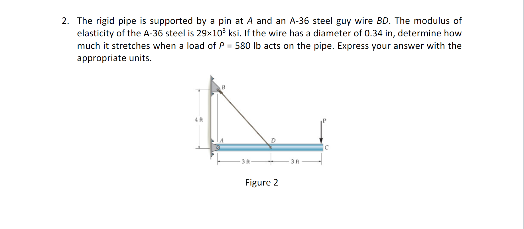 Solved The rigid pipe is supported by a pin at A and an A−36 | Chegg.com