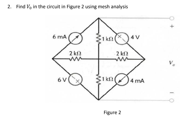 Solved 2. Find V, in the circuit in Figure 2 using mesh | Chegg.com