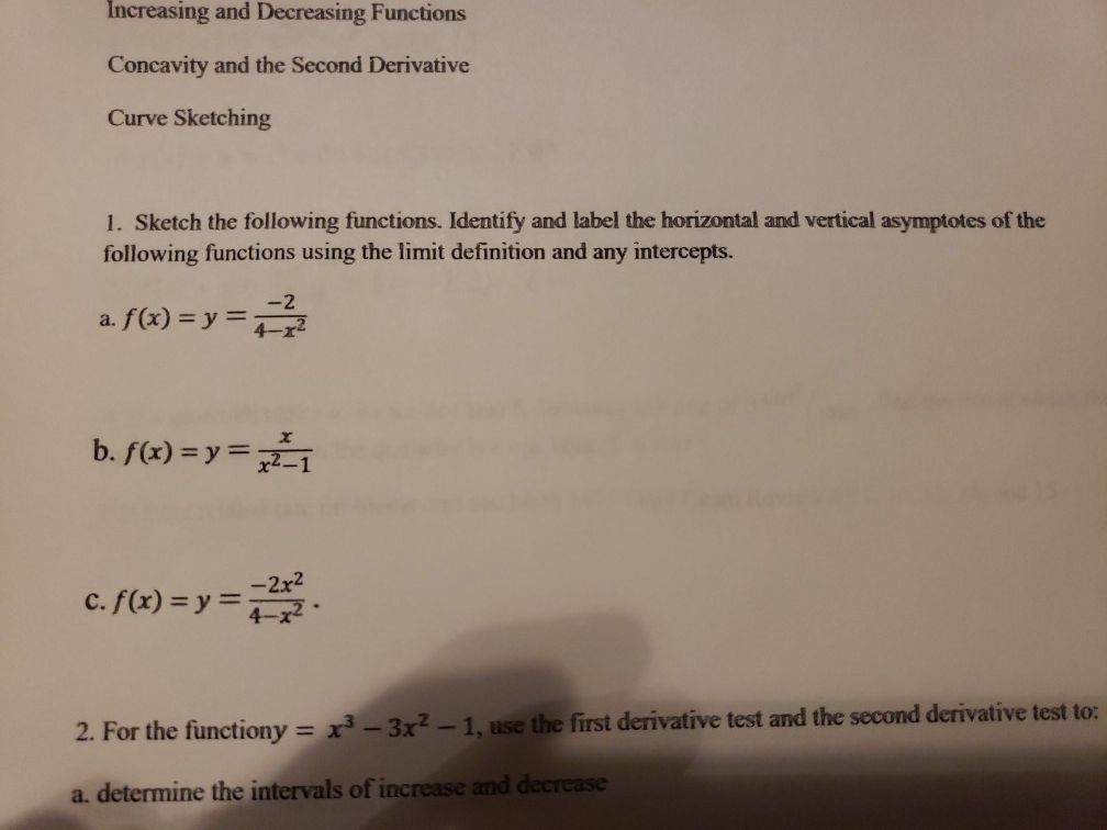 Solved Increasing and Decreasing Functions Concavity and the | Chegg.com