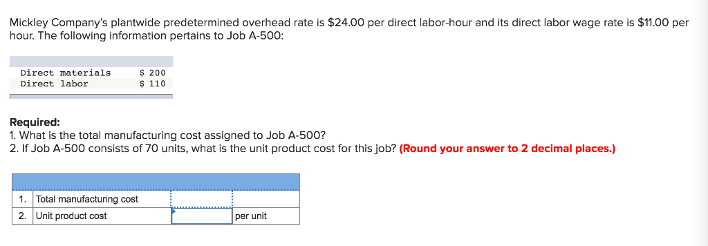 Solved Mickley Company’s plantwide predetermined overhead | Chegg.com