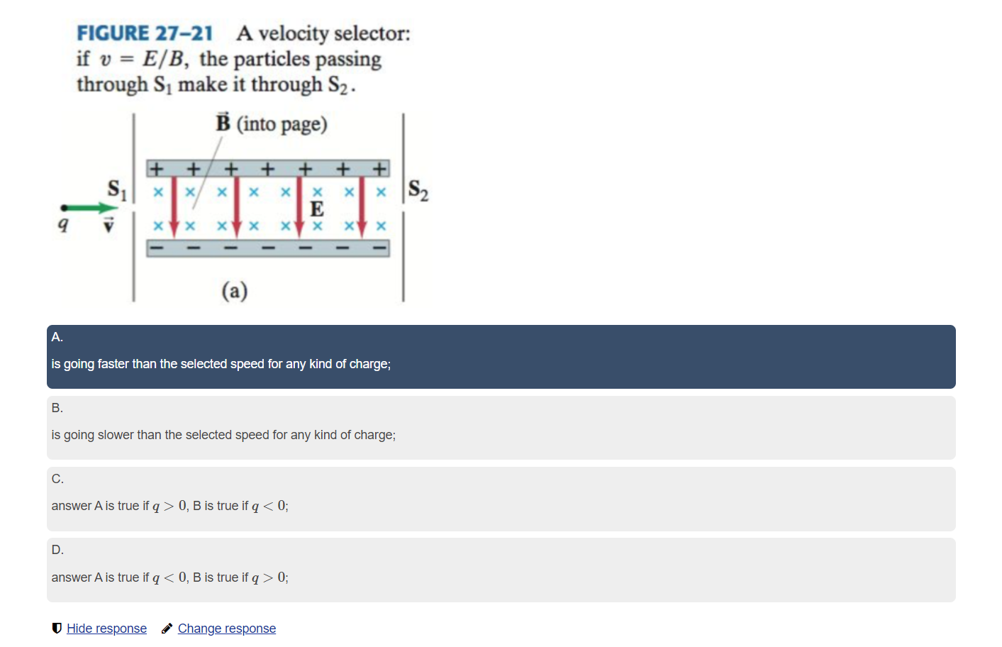 Solved FIGURE 27-21 A Velocity Selector: If V = E/B, The | Chegg.com