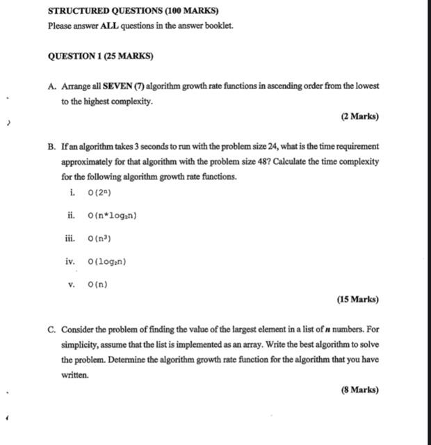 Solved STRUCTURED QUESTIONS (100 MARKS) Please answer ALL | Chegg.com