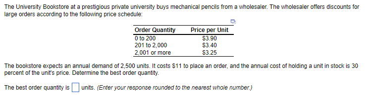 Solved The University Bookstore at a prestigious private | Chegg.com