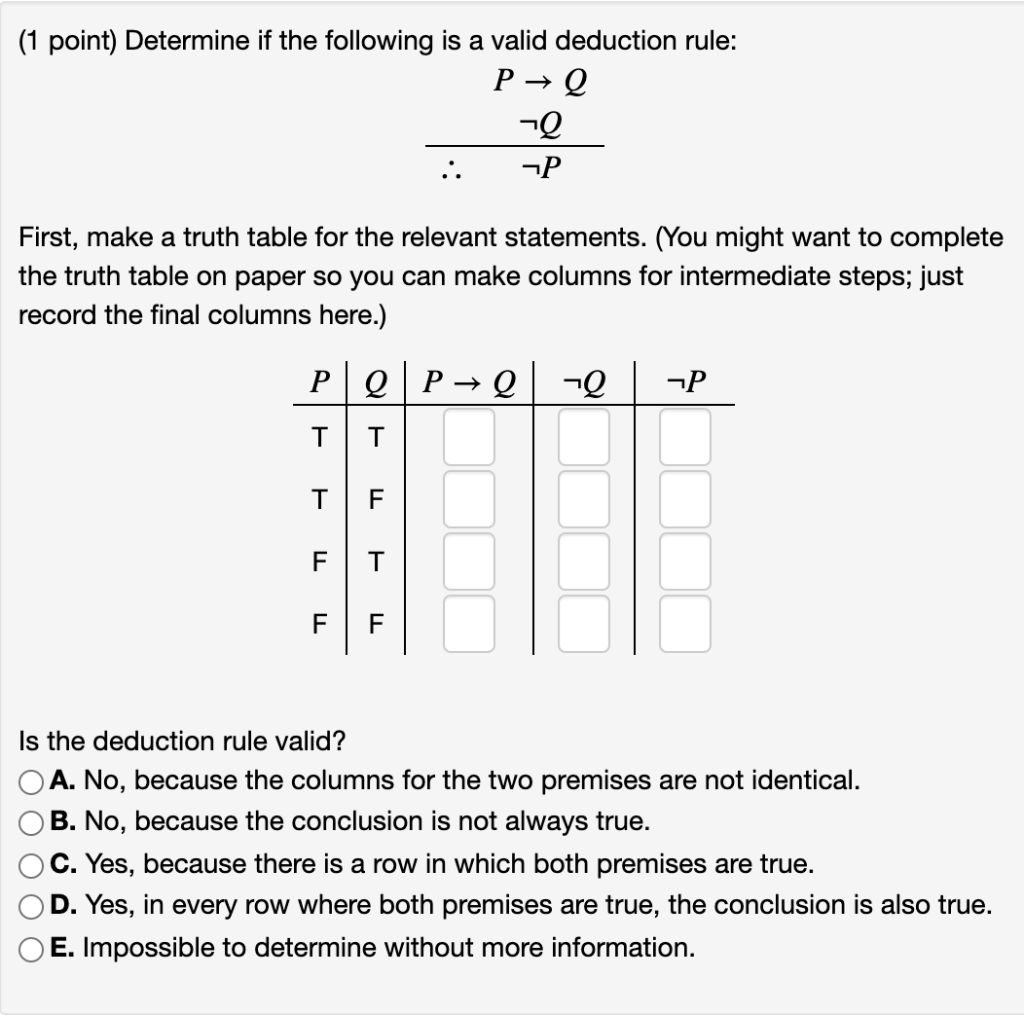 Solved 1 Point Make A Truth Table For The Statement Pa Chegg Com
