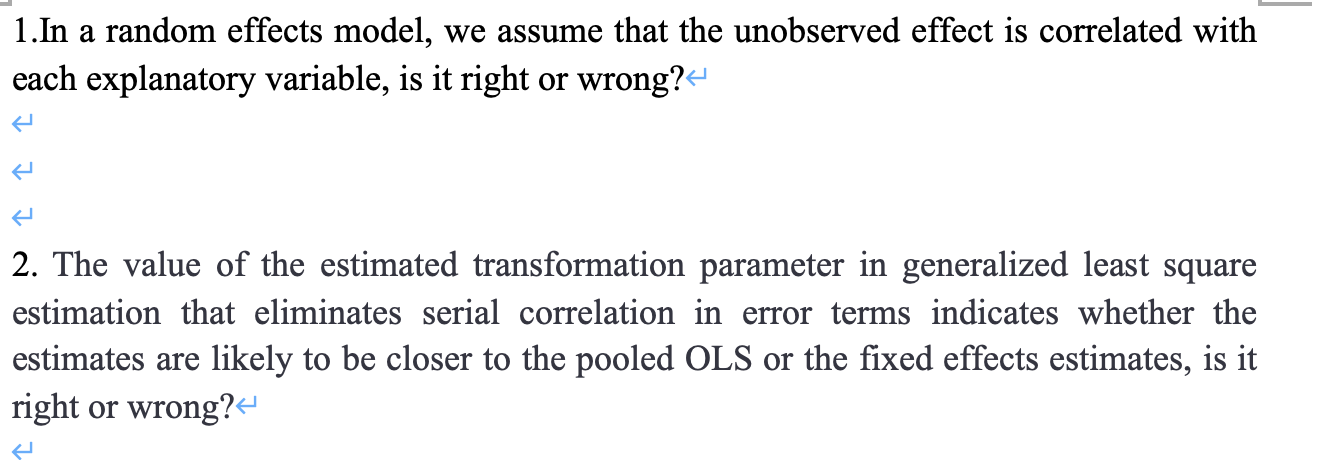 Solved 1.In a random effects model, we assume that the | Chegg.com