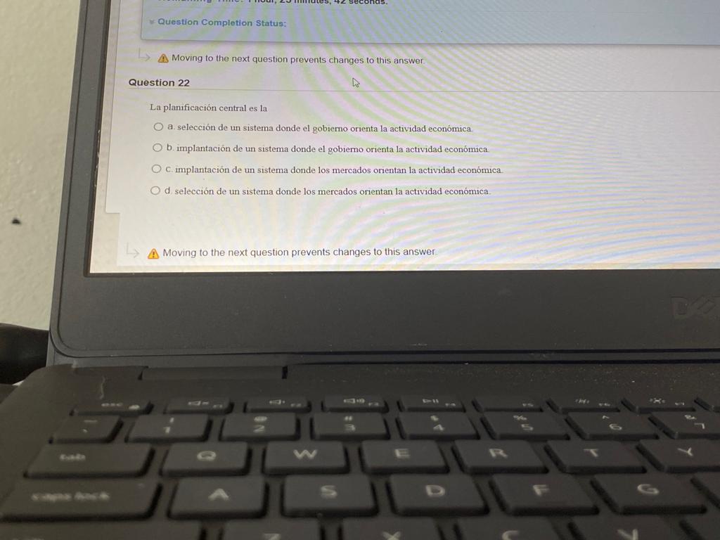 Question Completion Status: Moving to the next question prevents changes to this answer Question 22 La planificación central