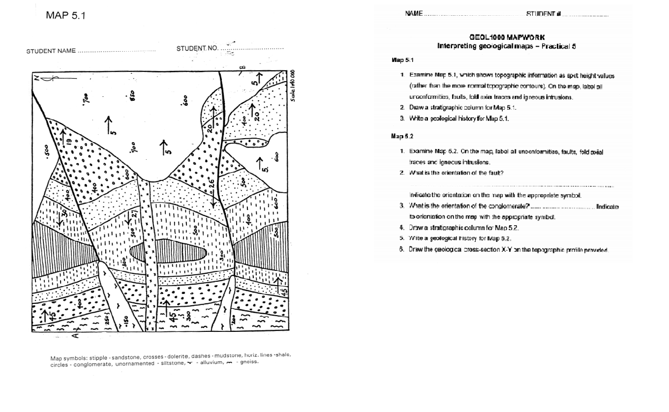 Solved MAP 5.1 NAME STUDENT GEOL 1000 MAPWORK Interpreting | Chegg.com