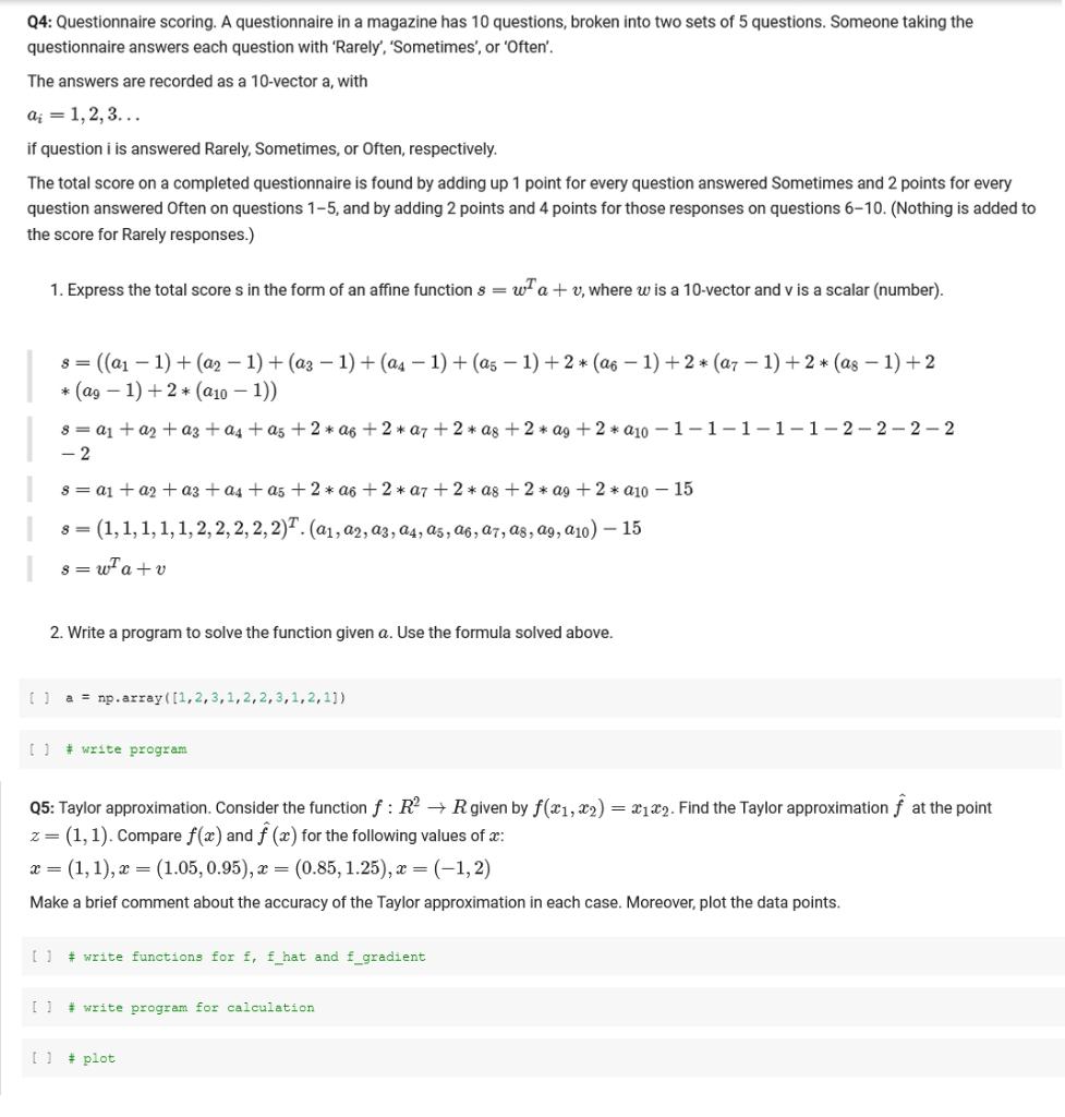 Solved * Do the exercises using Python NumPy | Chegg.com