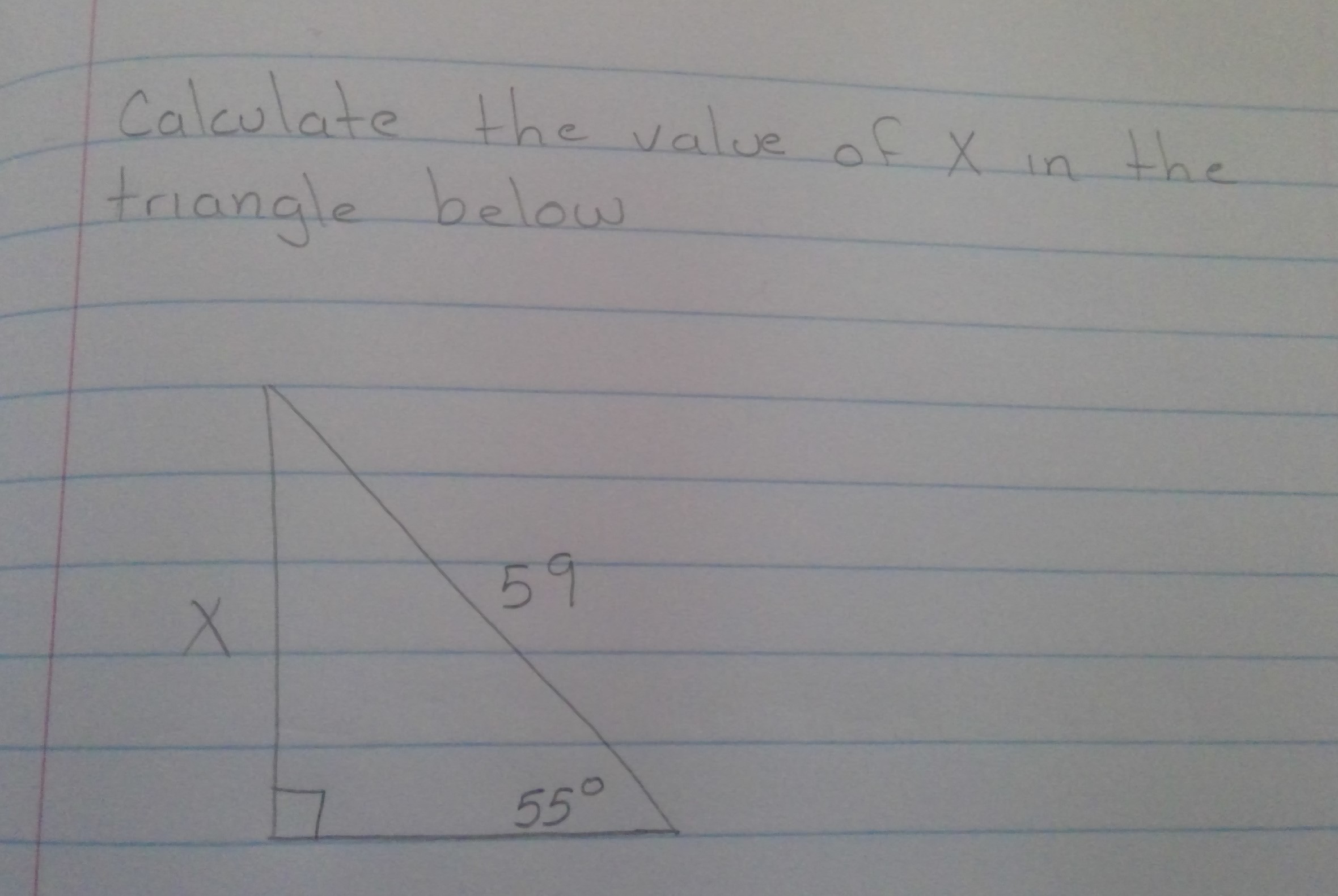 calculate the value of x in a triangle