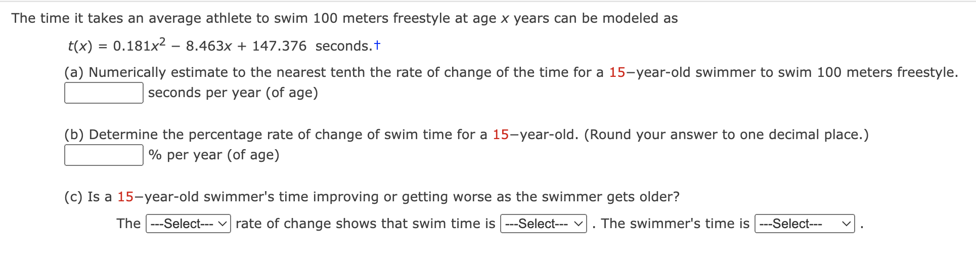 Solved The time it takes an average athlete to swim 100 | Chegg.com