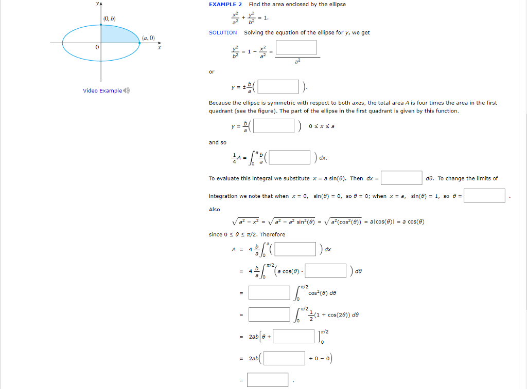 Solved EXAMPLE 2 Find the area enclosed by the ellipse 0, b | Chegg.com