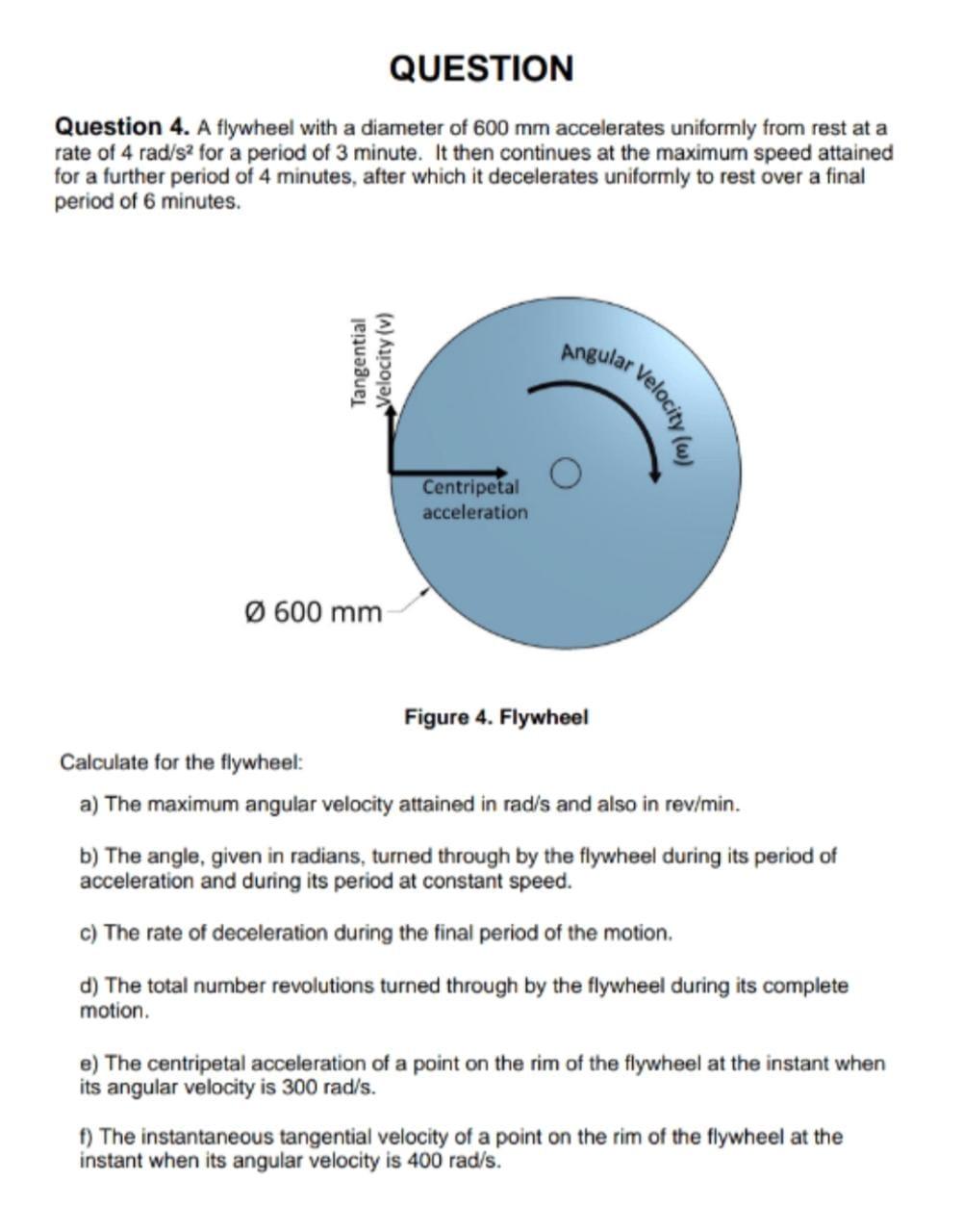 Solved Question 4. A flywheel with a diameter of 600 mm | Chegg.com