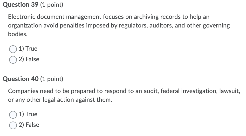 Solved Question 39 (1 point) Electronic document management | Chegg.com