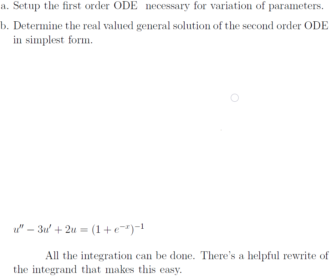 Solved a. Setup the first order ODE necessary for variation | Chegg.com