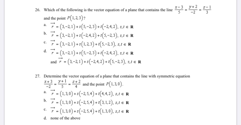 Solved 26. Which of the following is the vector equation of | Chegg.com