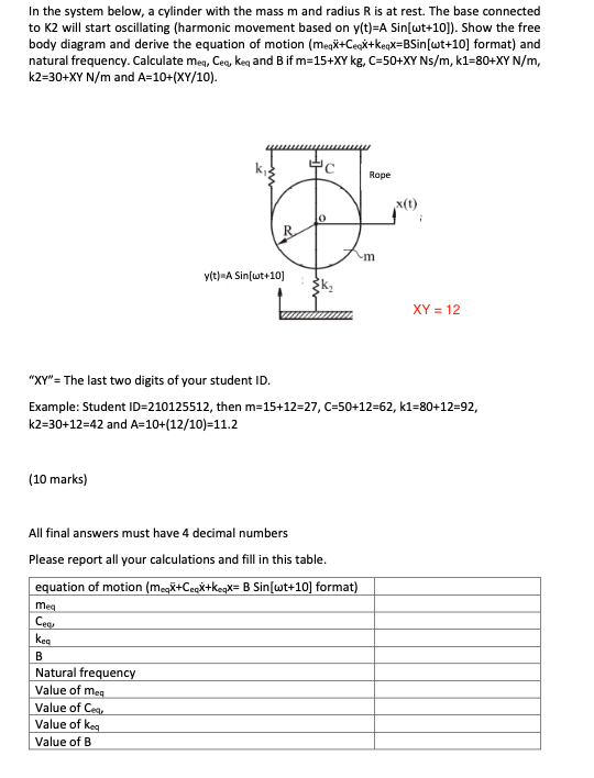 Solved In the system below, a cylinder with the mass m and | Chegg.com