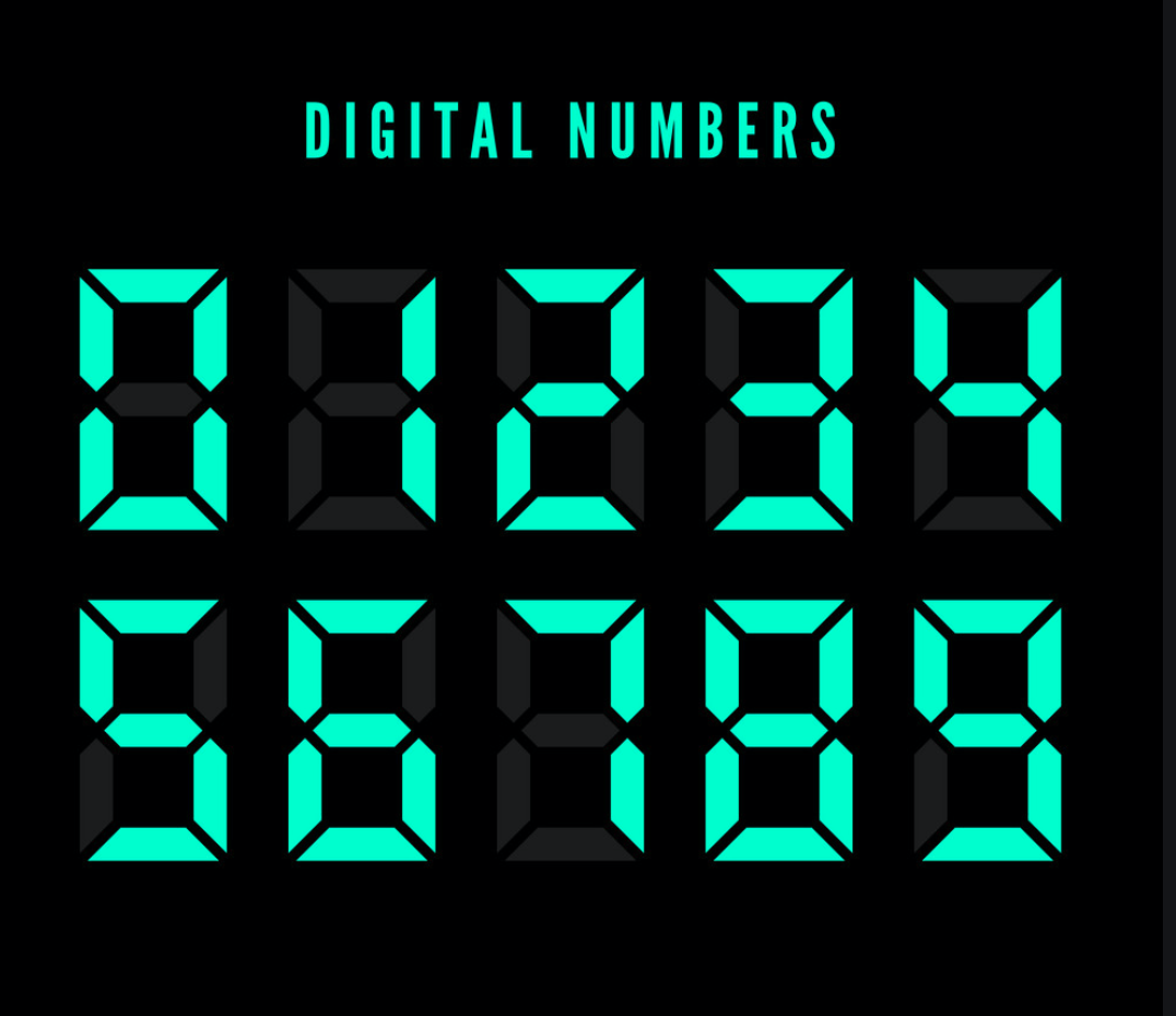 Шрифт электронные часы. Шрифт цифровые часы. Digital numbers. Цифровые числа.