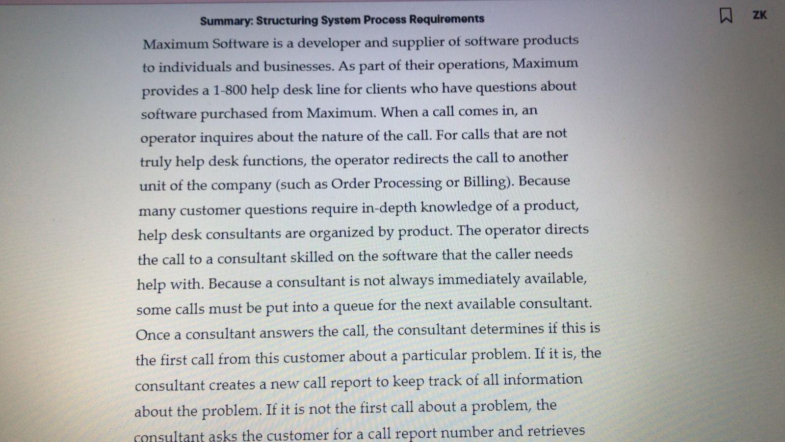 Solved W ZK Summary: Structuring System Process Requirements | Chegg.com