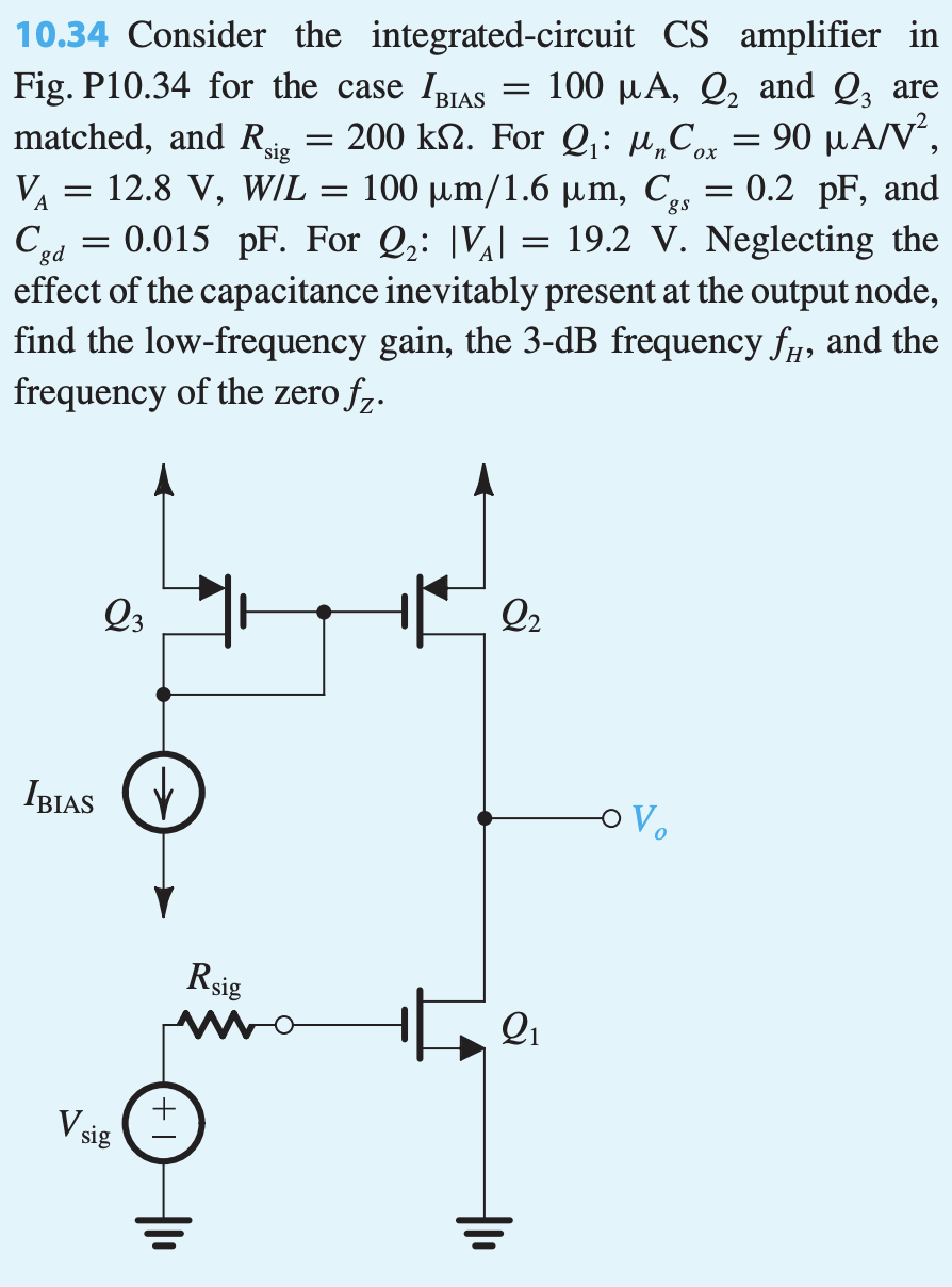 Solved Consider the integrated-circuit CS amplifier in Fig. | Chegg.com