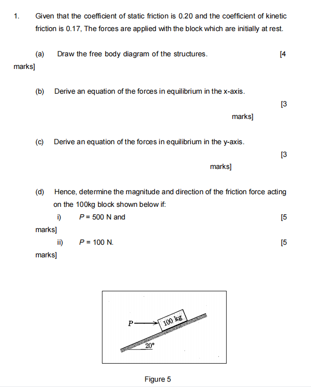 Solved 1. Given That The Coefficient Of Static Friction Is | Chegg.com