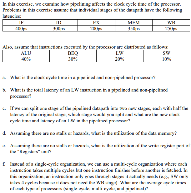 Solved In this exercise, we examine how pipelining affect