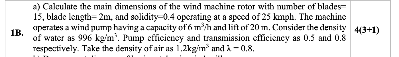 Solved a) Calculate the main dimensions of the wind machine | Chegg.com