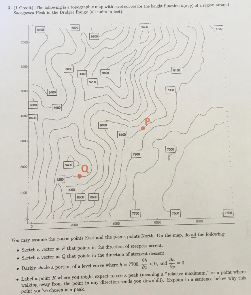 3. (1 Credit) The following is a topographic map with | Chegg.com