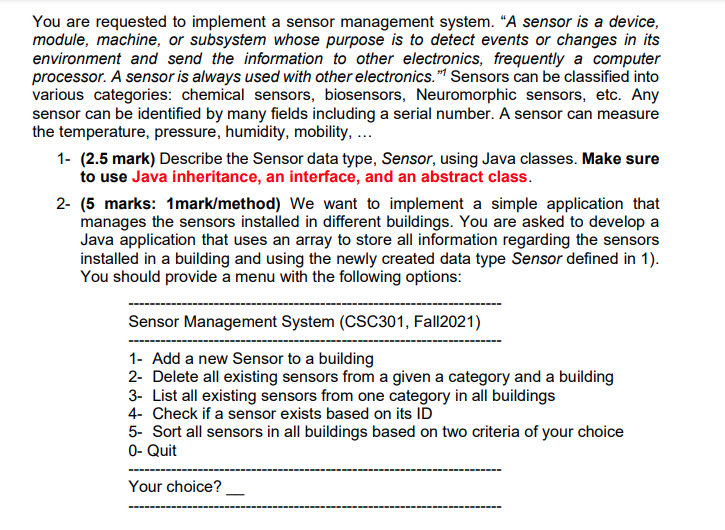 Solved You are requested to implement a sensor management | Chegg.com