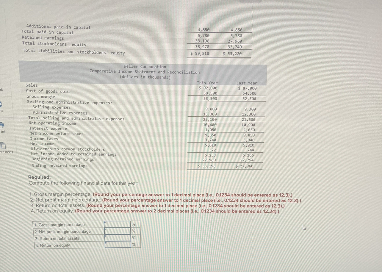Solved Required: Compute the following financial data for | Chegg.com