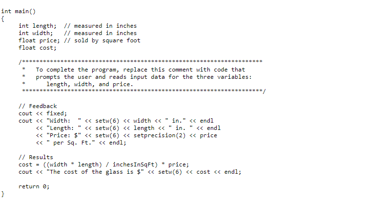 Solved int main() { int length; // measured in inches int | Chegg.com